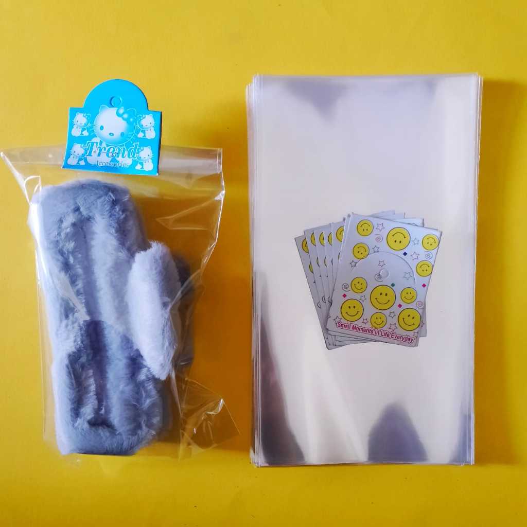 

100 Set Plastik Jepit Rambut Bulu dan Kertas Label Hang Tag Plastik Opp Tanpa Seal Kemasan Aksesoris Tebal 40 micron