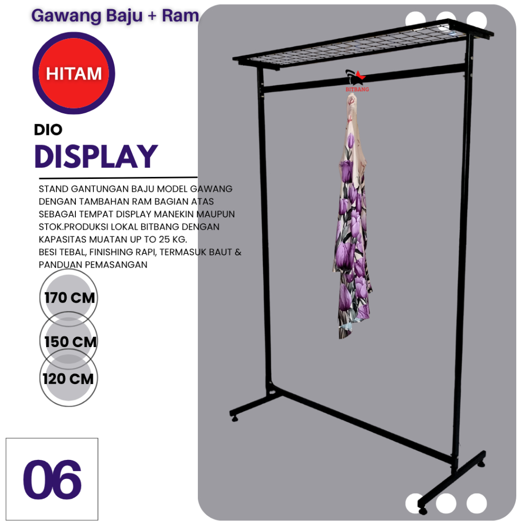 Gawang Baju Ram Besi Hitam - Gantungan Rak Baju Model Gawang Ram Hitam