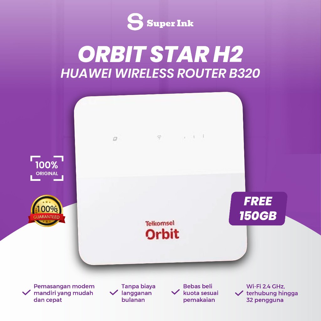 Huawei B320 Modem Wifi Home Router 4G Telkomsel Orbit Star H2 Free Kuota 150GB 100% Original