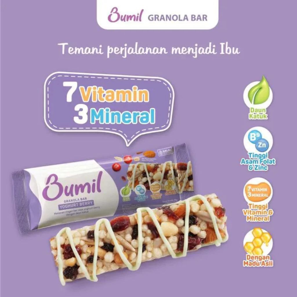 

BUMIL GRANOLA SNACK BAR RASA COKLAT - 26GR | Granola Bar tinggi Asam Folat & Zinc, Bumil, Busui, Melancarkan ASI