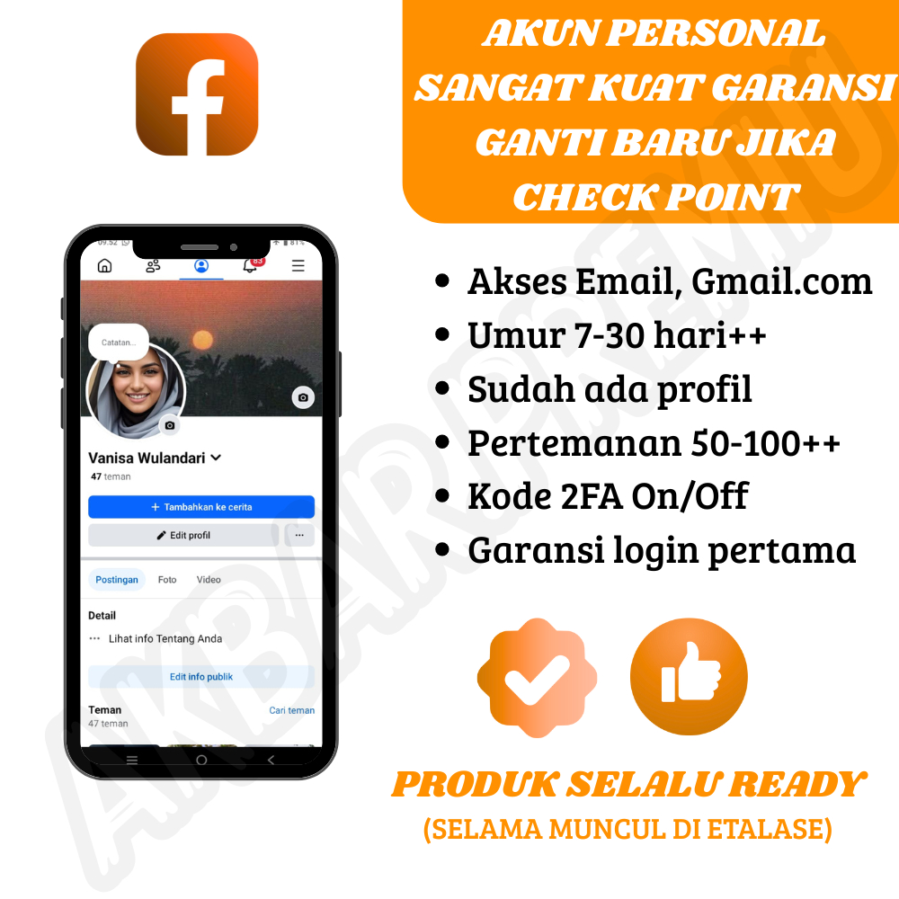 Akun Facebook + Email Gmail.com + Fanspage + Teman 50 keatas