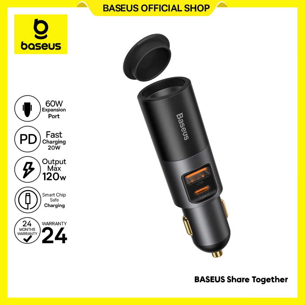 Baseus Car Charger Port U+C 120W  Fast Charge with Cigarette Lighter Expansion