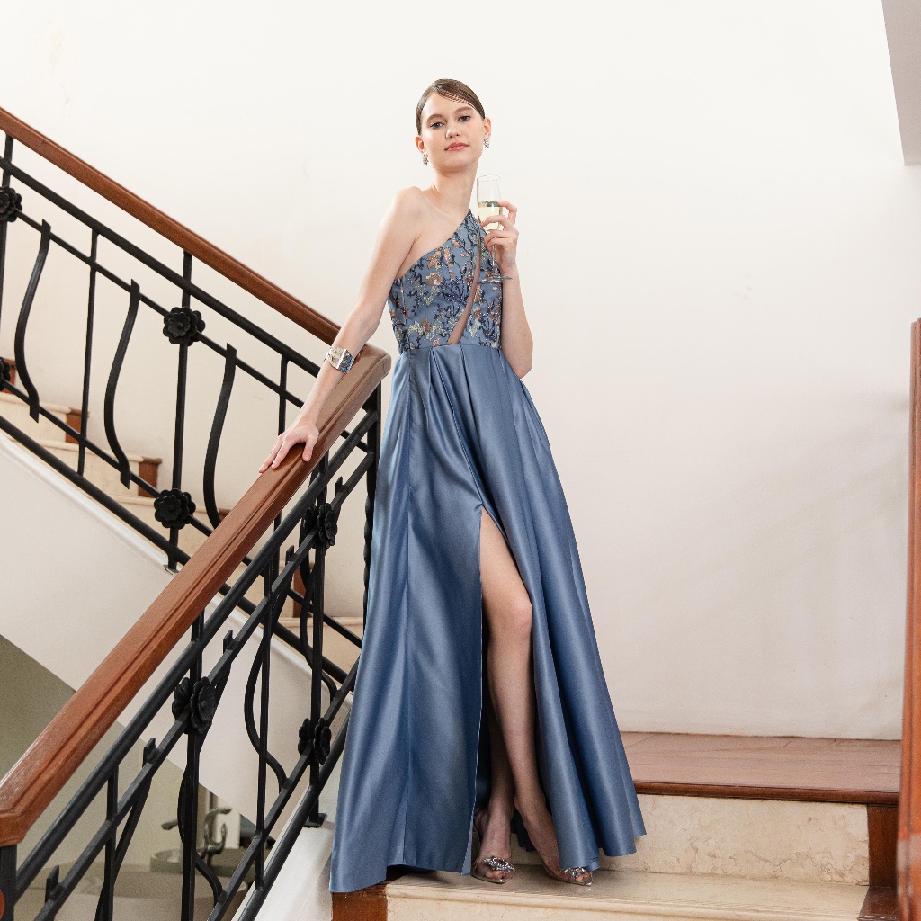 COMA LABEL - Solenne Dress in Misty Blue / Rose Gold / Purple Haze // party gown / party dress / dre