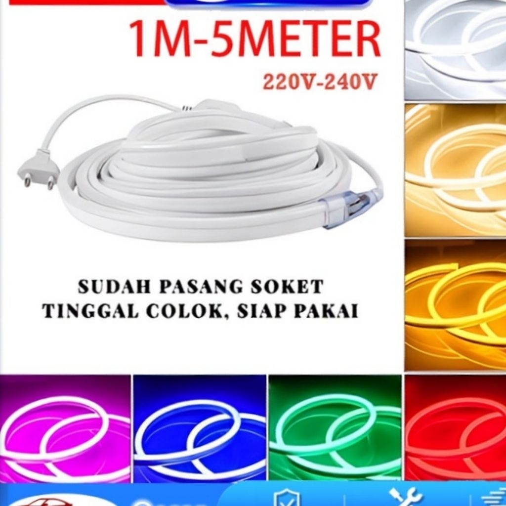 PAKET LAMPU LED NEON FLEX 220V WATERPROOF LENGKAP TINGGAL COLOK SIAP PAKAI/LAMPU KAMAR
