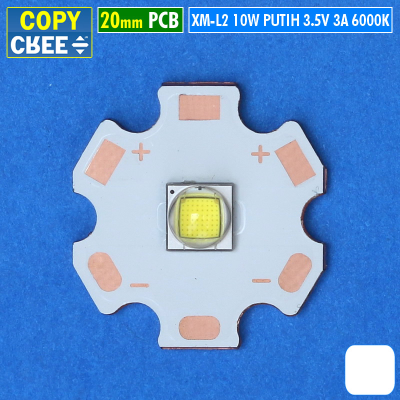 Copy Cree 10W 20mm 3A Led Putih 6000K 6500K XM-L2 T6 XML2 Mata Lampu Senter Led Sorot Tembak Belor D