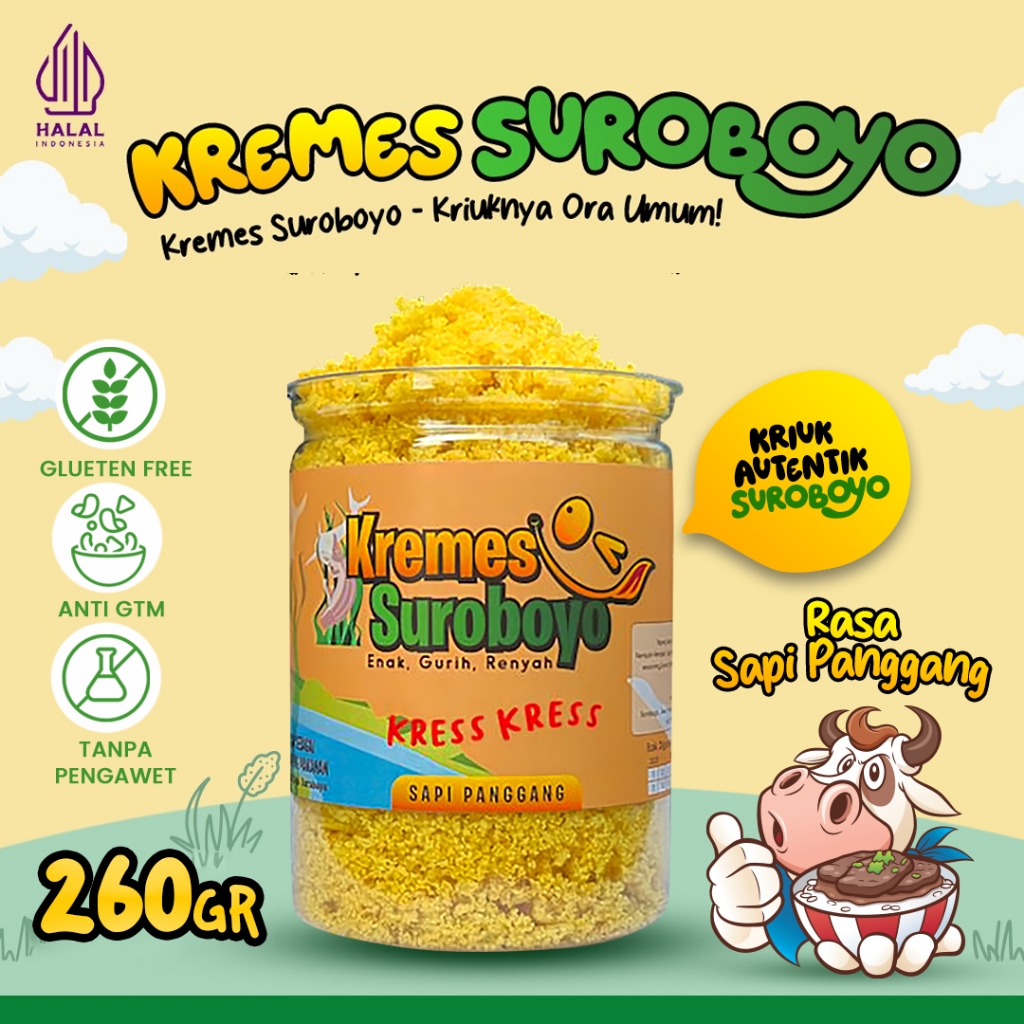 

Kremes | Kremes Sapi Panggang Kremes Suroboyo 260gr – Super Renyah | Tanpa Pengawet | Camilan Anak & Topping