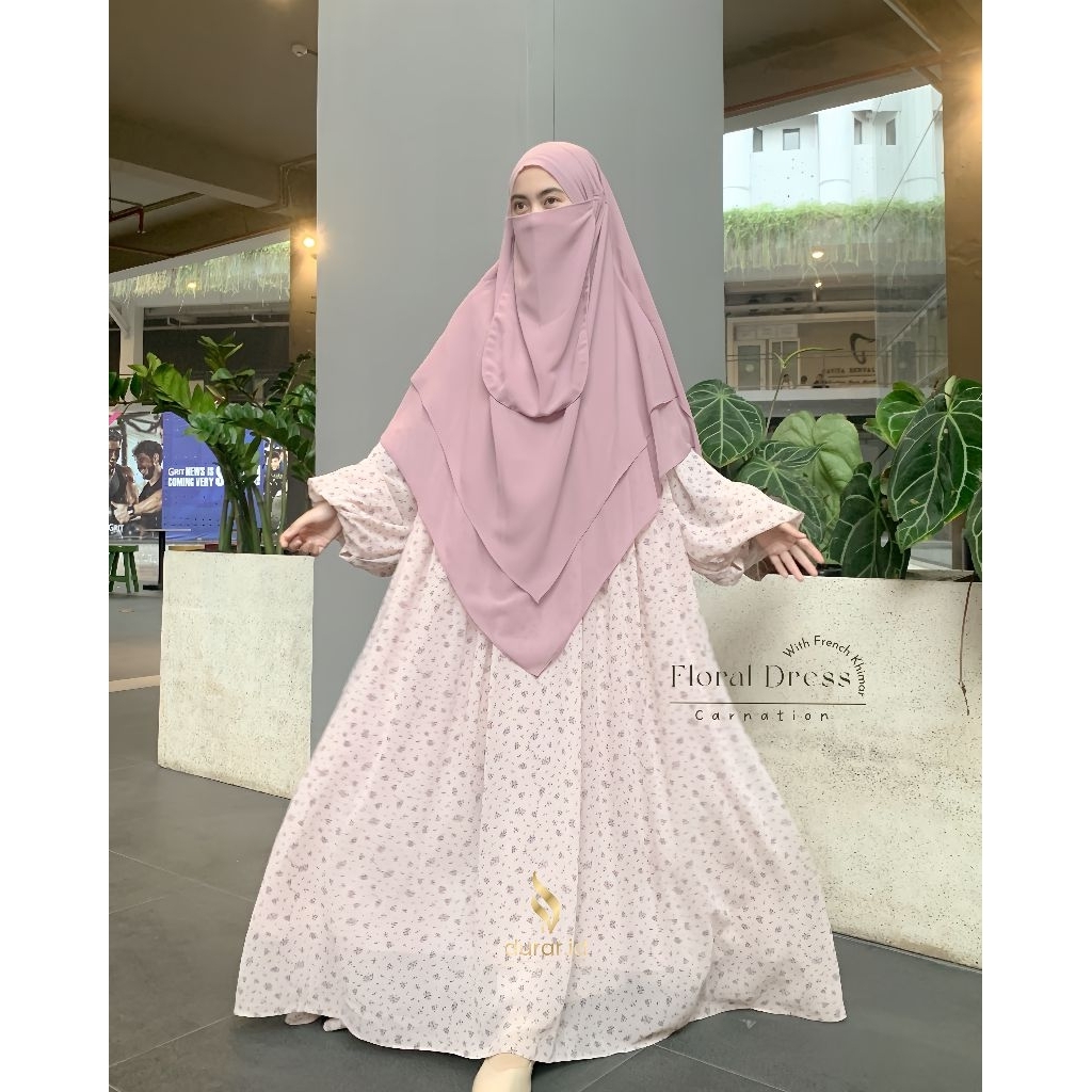 Durar.id - Floral Dress set French Khimar Ceruty Gamis Syari Ceruty Babydoll Motif Dress Ceruty Baby