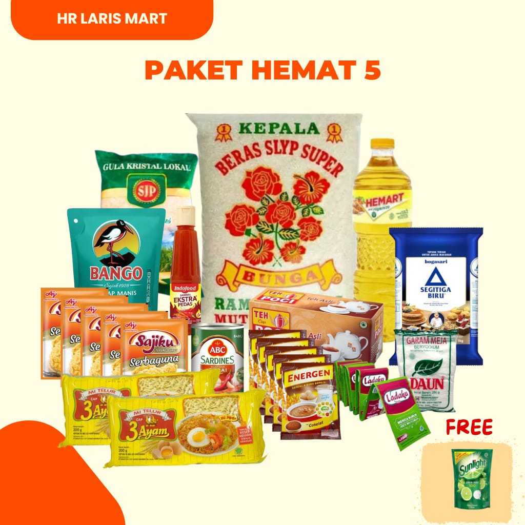 

Paket Sembako 5/Beras/Minyak Goreng/Gula Pasir