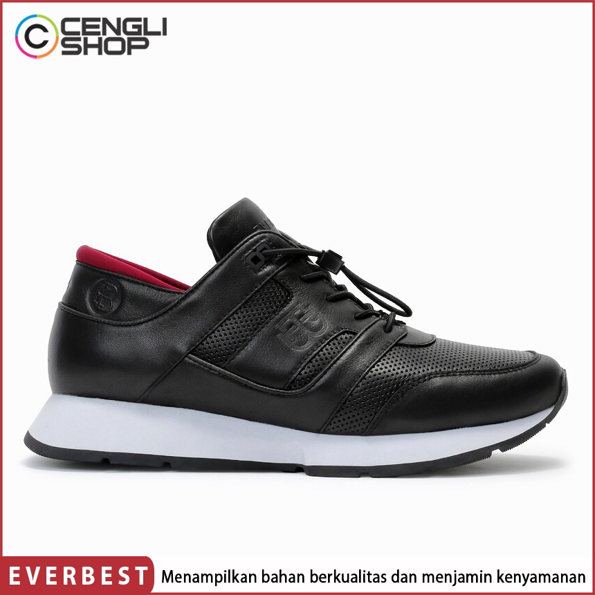SEPATU EVERBEST SNEAKERS CASUAL PRIA ORIGINAL SNEAKER KASUAL KETS KULIT ASLI ORI HITAM EM07