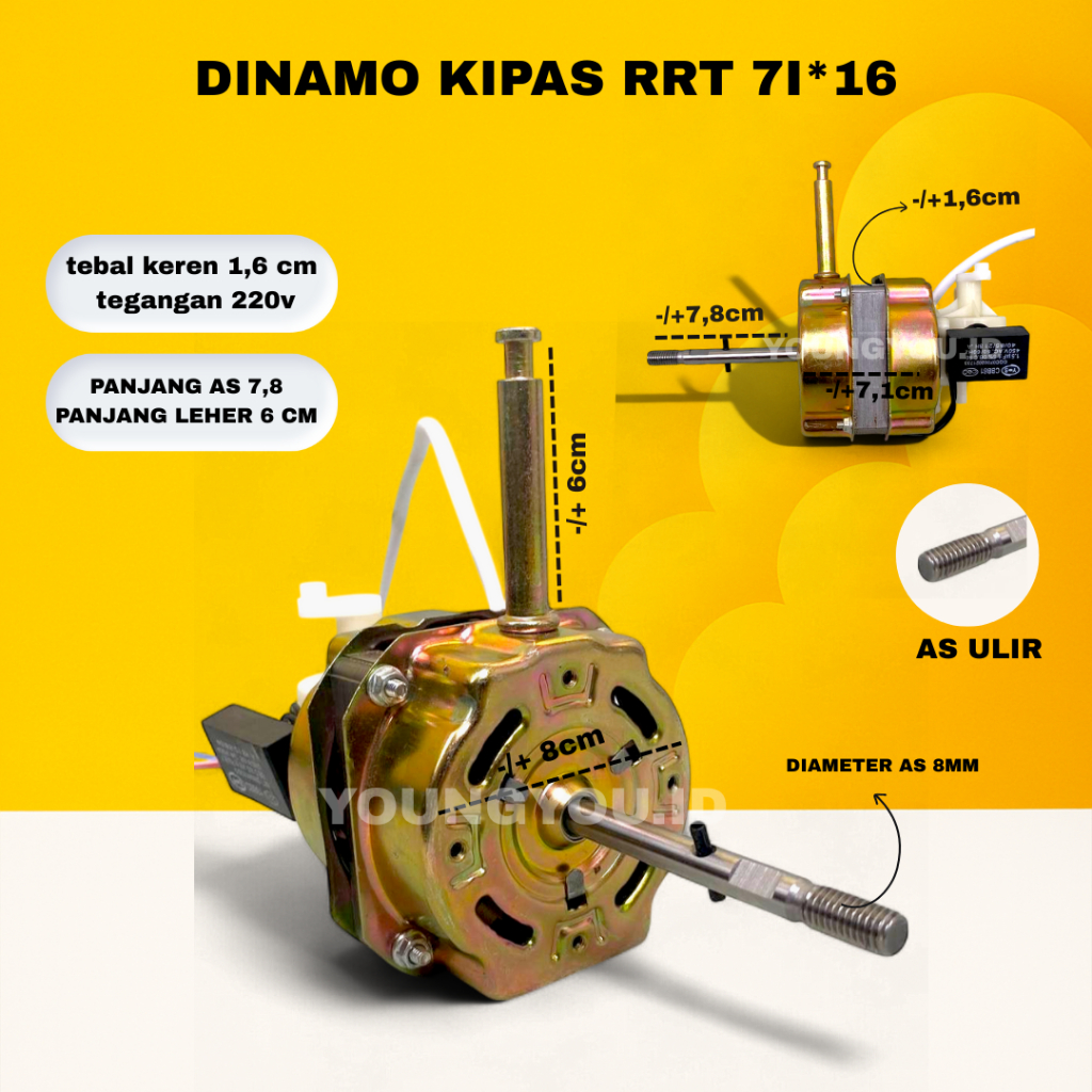 Dinamo RRT 71 - Dinamo Kipas Angin GMC 71X16 RRT - Kompatibel untuk Kipas Sanex 16 Inch - Sparepart 
