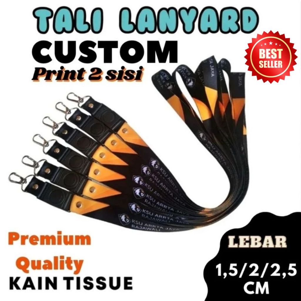 

Lanyard Custom Tali ID Card Lebar 2 Cm 2,5 cm dan 1,5 cm Print 2 sisi bisa full color