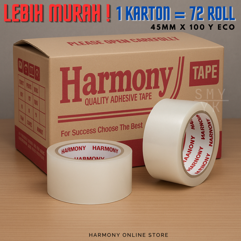 

Lakban Bening Harmony 100 Yard ECO 1 Karton Isi 72 Roll | Harga Grosir Langsung Pabrik | Lakban OPP Packing Karton Murah - Lakban Bening 1 Karton Grosir