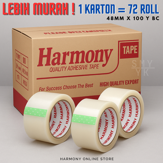 

Lakban Bening Harmony 100 Yard BC 1 Karton Isi 72 Roll | Harga Grosir Langsung Pabrik | Lakban OPP Packing Karton Tebal Murah - Lakban Bening 1 Kardus Grosir - Lakban Pabrik