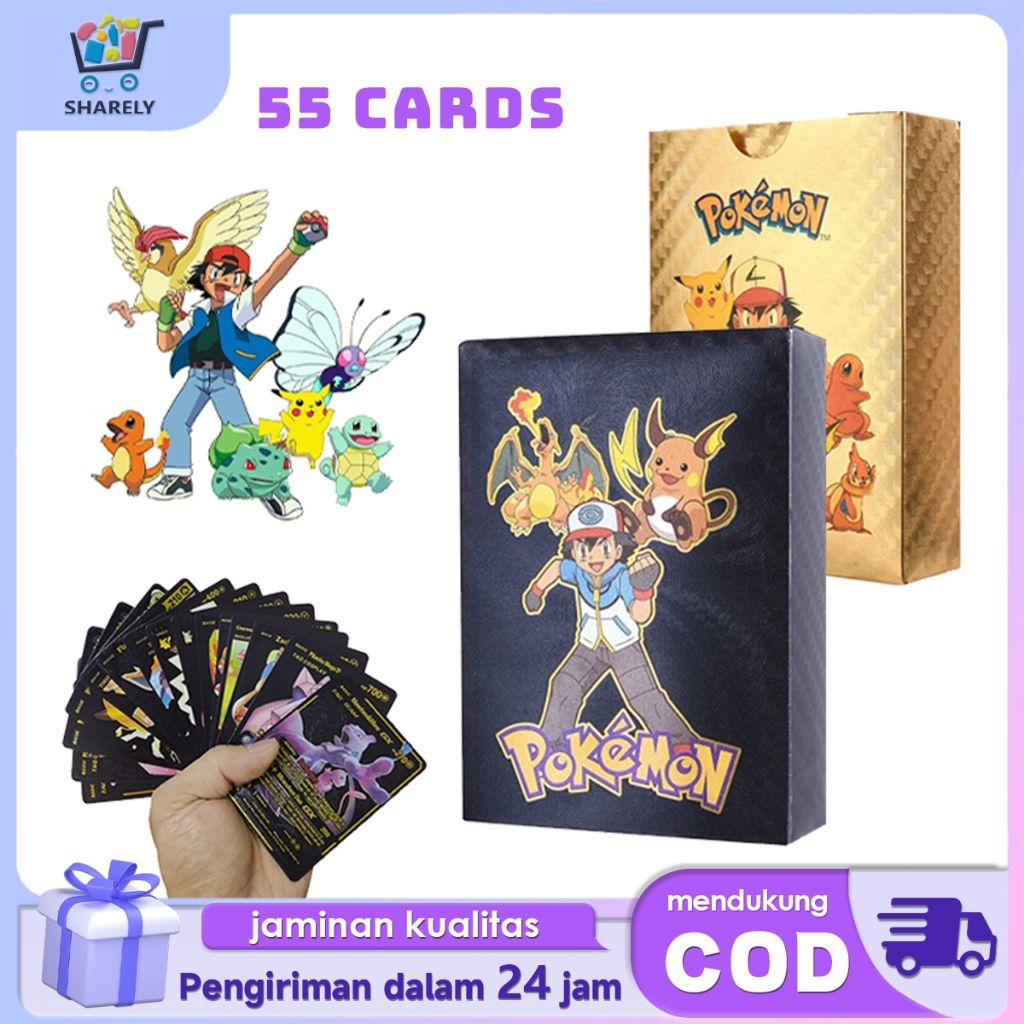 Kartu Pokemon 55pcs Kartu Foil Emas Pokemon Mainan Koleksi Pikachu Cards Gold Pokemon Cards