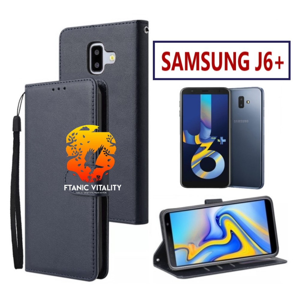 FLIP LEATHER CASING SAMSUNG J6+ CASE KULIT FLIP WALLET LEATHER DOMPET KULIT PREMIUM SARUNG BUKA TUTU
