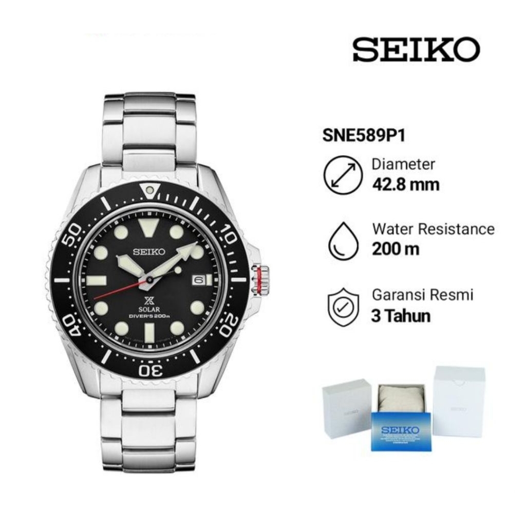 Seiko Prospex SNE589P1 Solar Divers 200M Jam Tangan Pria Original