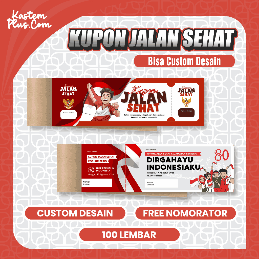 Cetak Kupon Undian Jalan Sehat 17 Agustusan Custom Free Design Karcis Masuk Parkir Tiket Wisata Kupo