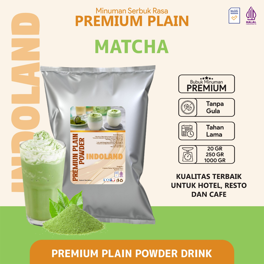 

Bubuk Minuman Plain Premium Tanpa Gula Rasa Matcha Plain Powder Drink No Sugar Matcha Indoland 250 gram / 1 kg