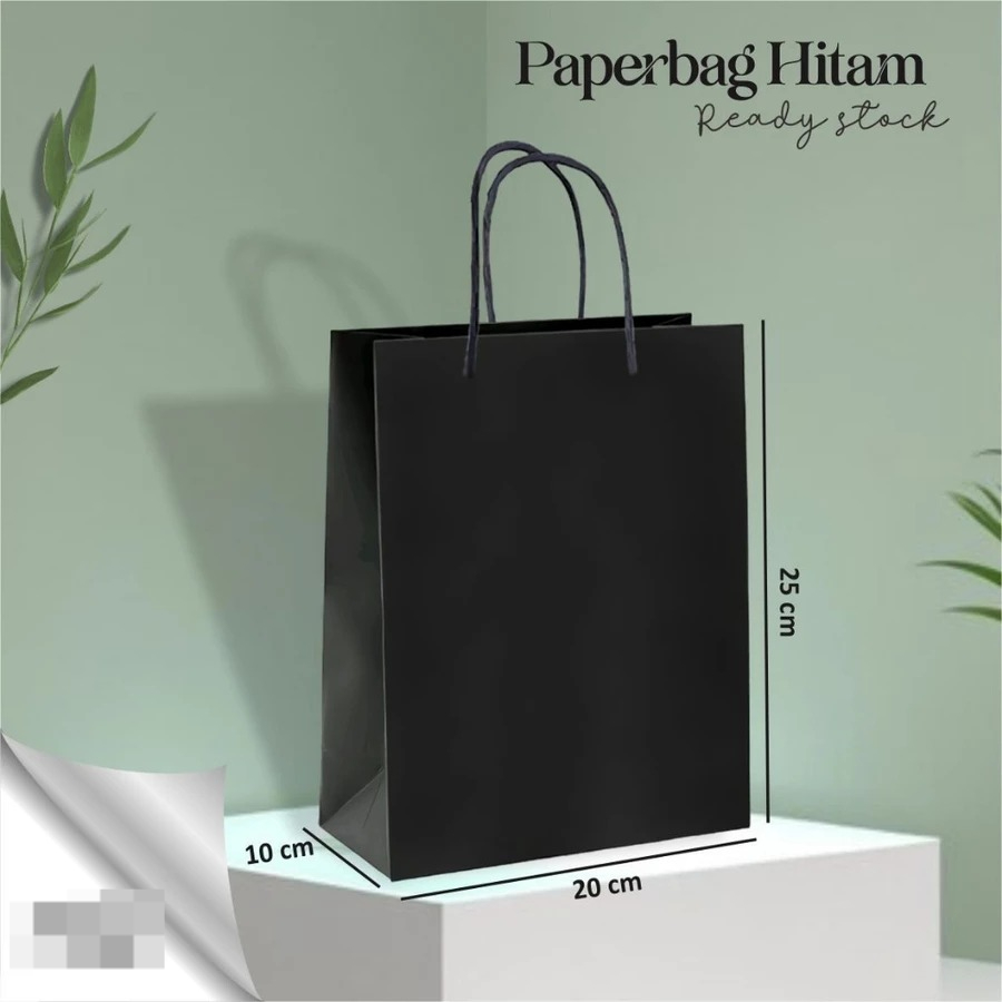 

[12 PCS] PAPER BAG HITAM POLOS PAKET LUSINAN - TAS SOUVENIR PERNIKAHAN UKURAN 20 X 25 X 10 READY