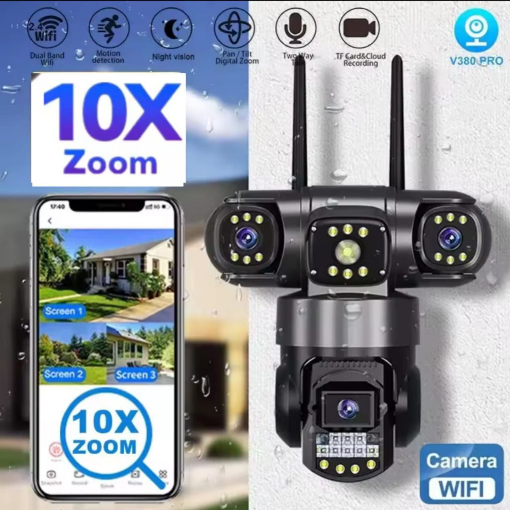 V380pro New V380 3 Lensa kamera CCTV Outdoor PTZ Waterproof