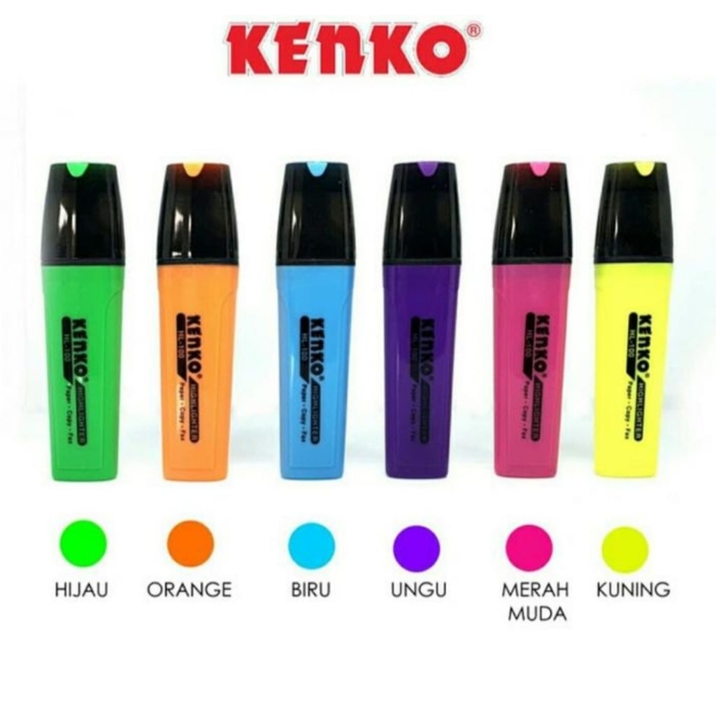 

KENKO Highlighter Stabilo Penanda Berwarna HL-100 Biru / Hijau / Kuning / Orange / Pink / Ungu - Pcs.