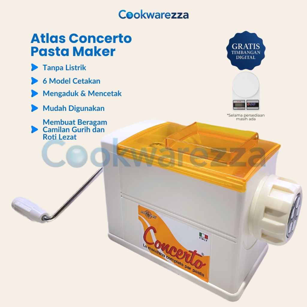 Atlas Concerto Pasta Maker Alat Cetak Makaroni Cheese Stick Pengaduk Adonan Manual