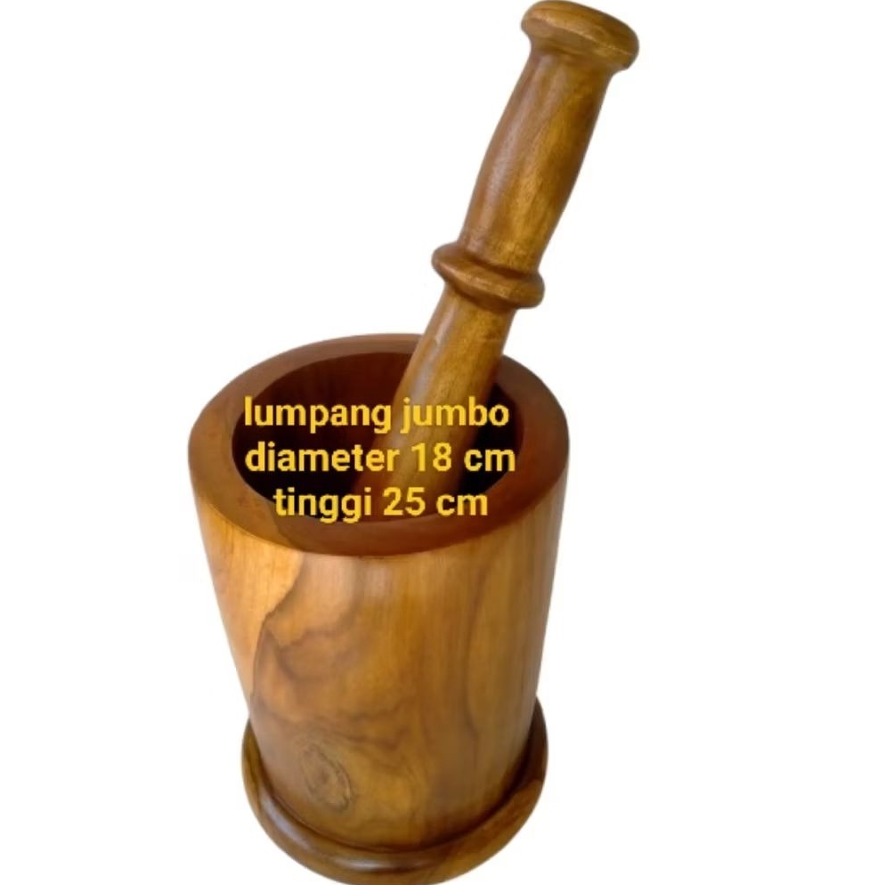 lumpang super jumbo kayu jati asli diameter 18 cm tinggi 25 cm food grade