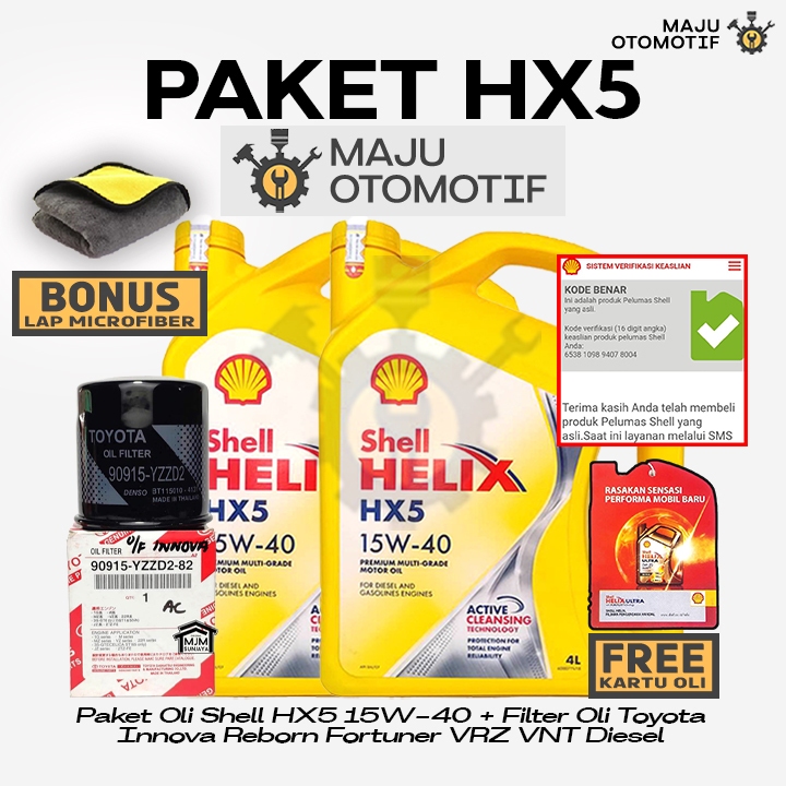 [GRATIS FILTER OLI] PAKET Ganti Oli Mesin Shell Helix HX5 SAE 15W-40 8 Liter TOYOTA Innova Reborn Fo
