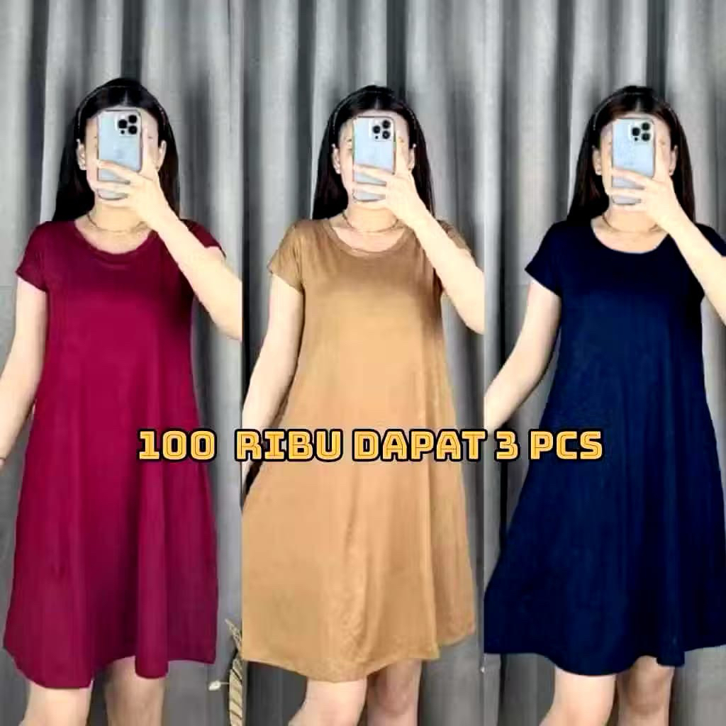PROMO 100Rb Dapet 3 Pcs Dress Mola Bahan Spandek rayon / Dress malam wanita Kekinian / Daster Seksi 