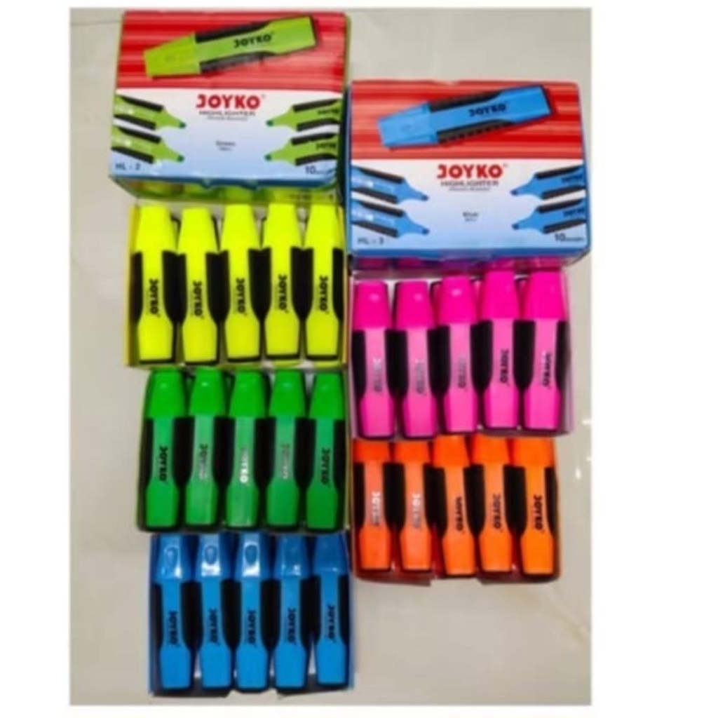 

JOYKO Highlighter Stabilo Penanda Berwarna Biru / Hijau / Kuning / Orange / Pink - Pack isi 10 Pcs.