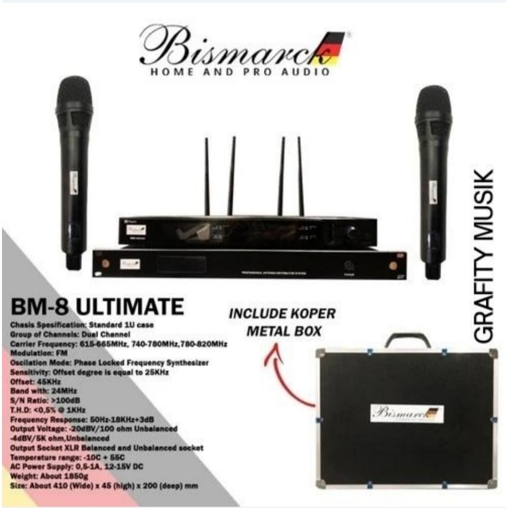 Mic Bismarck BM 8 Professional Wireless Microphone Frequancy UHF Original