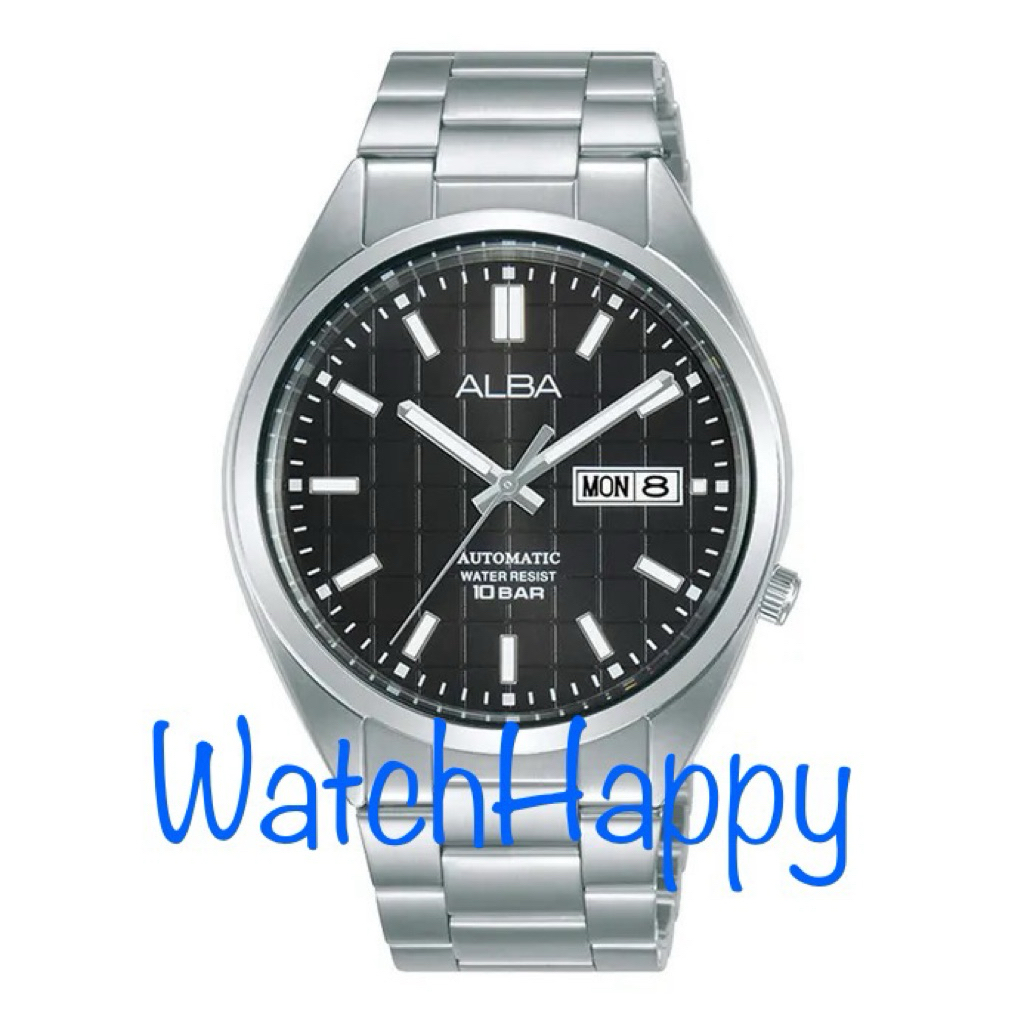 JAM TANGAN ANALOG PRIA ALBA AL4327X1 / AL4327 / AL4327X AUTOMATIC MOVEMENT BLACK PATTERNED DIAL STAI