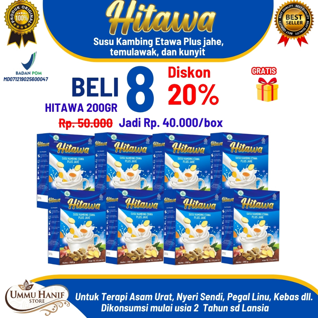 

PAKET RESELLER HITAWA 200gr Susu Etawa Jahe Merah Kunyit dan Temulawak