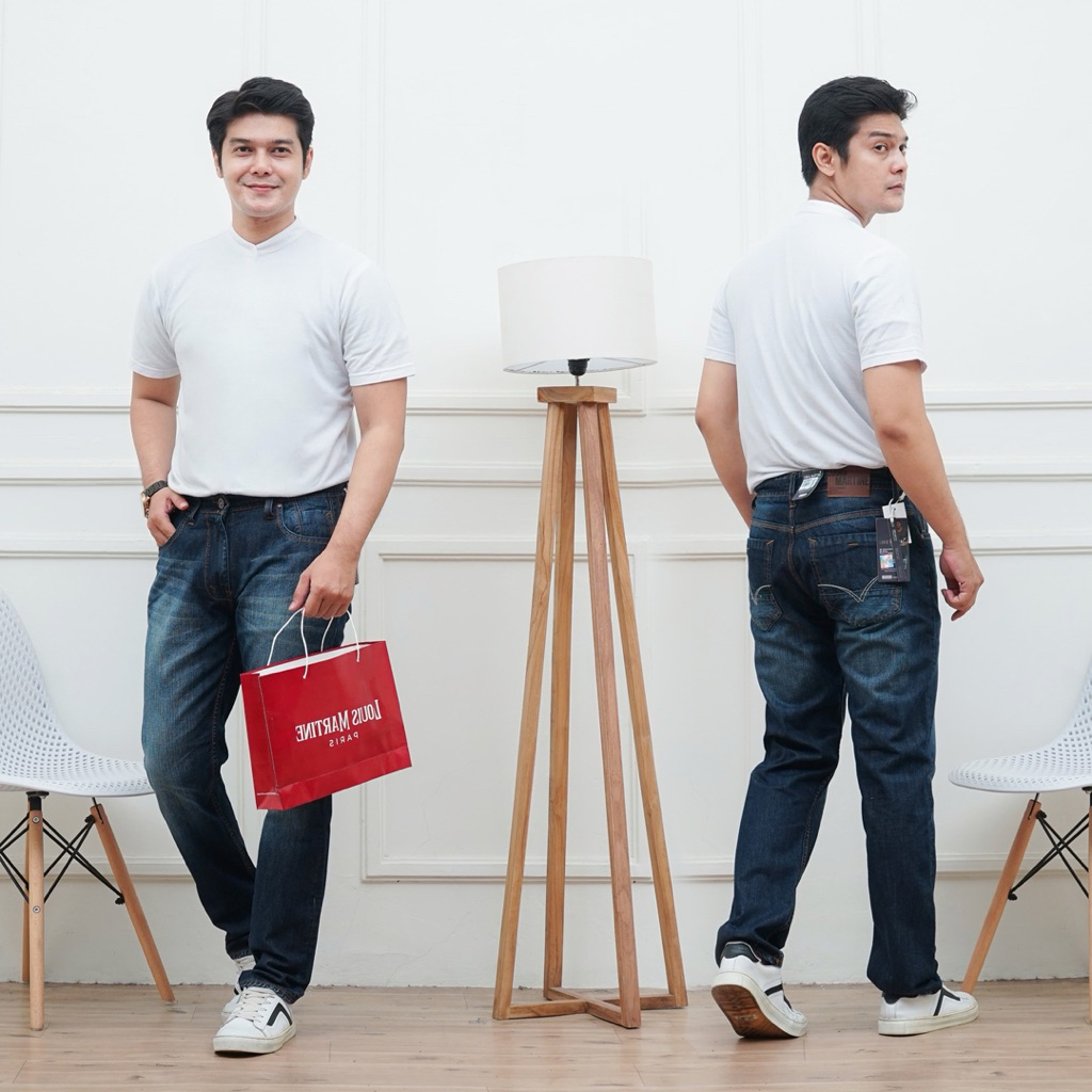 Louis Martine Original Celana Jeans Pria Model Standart Reguler Kain Tidak Melar Size Lengkap Ukuran