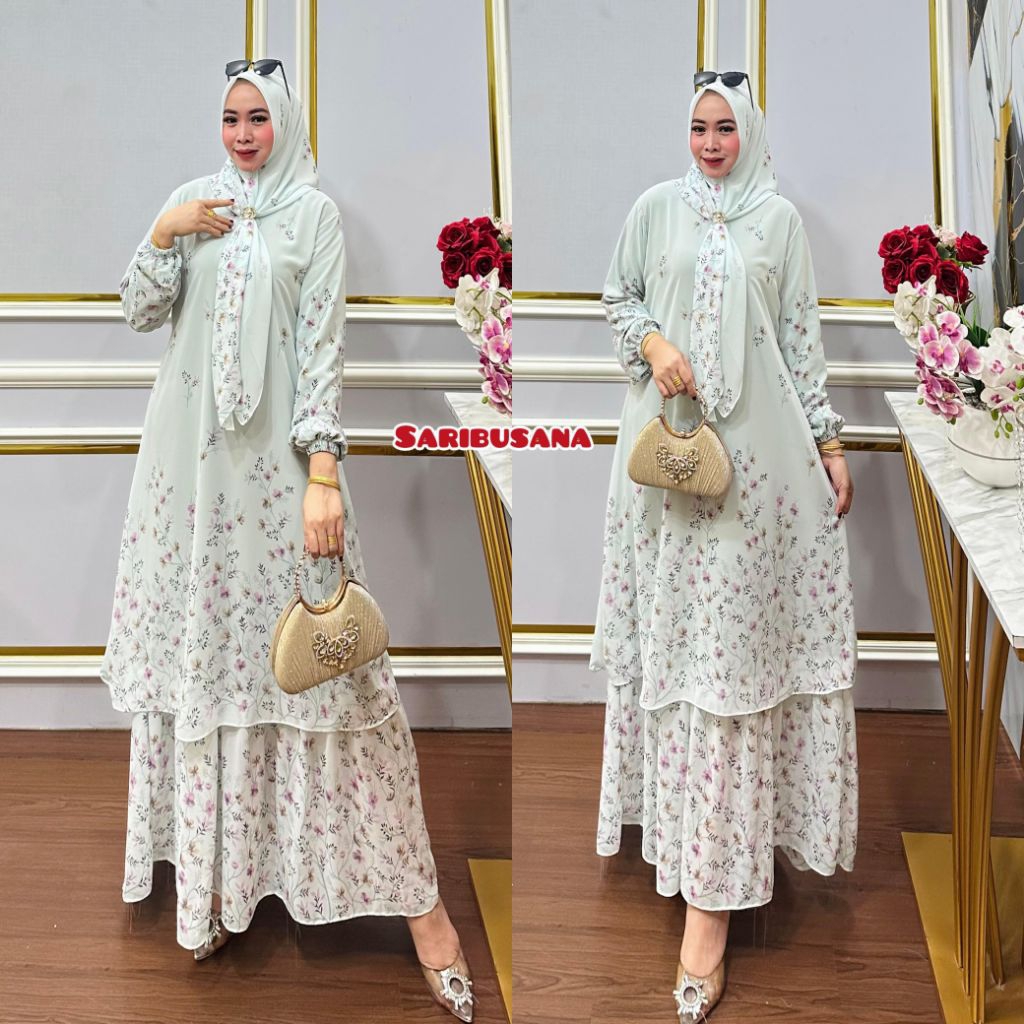 freya gamis set hijab model Malaysia ceruty premium wanita Kekinian