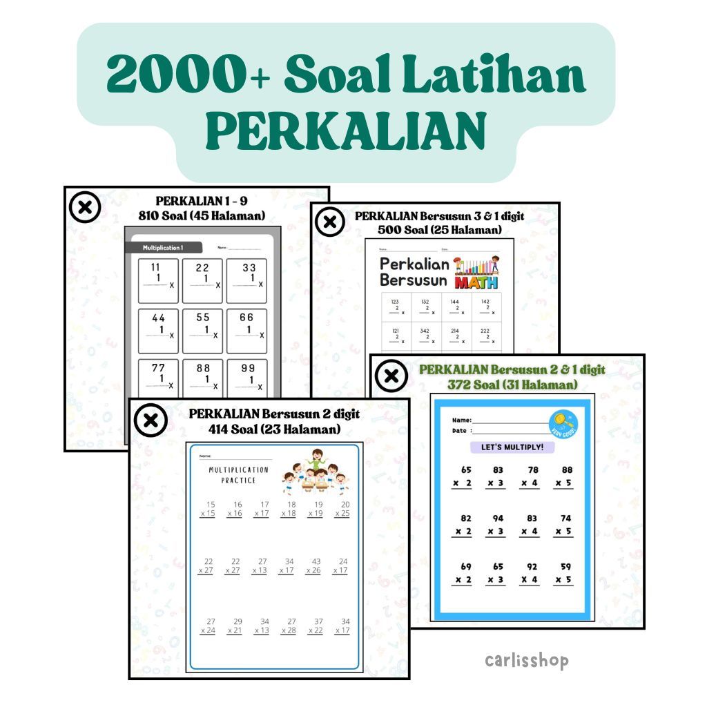 

2000+ Soal Latihan Matematika Perkalian Lembar Kerja Perkalian Worksheet Perkalian SD Latihan Soal Perkalian A5 80gsm A4 80gsm