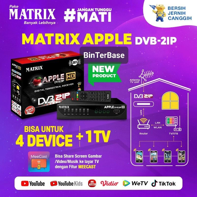 Stb Set Top Box Matrix Apple Hitam DVB2IP Antena Converter Alat digital TV Tabung Analog LED Ori Ori