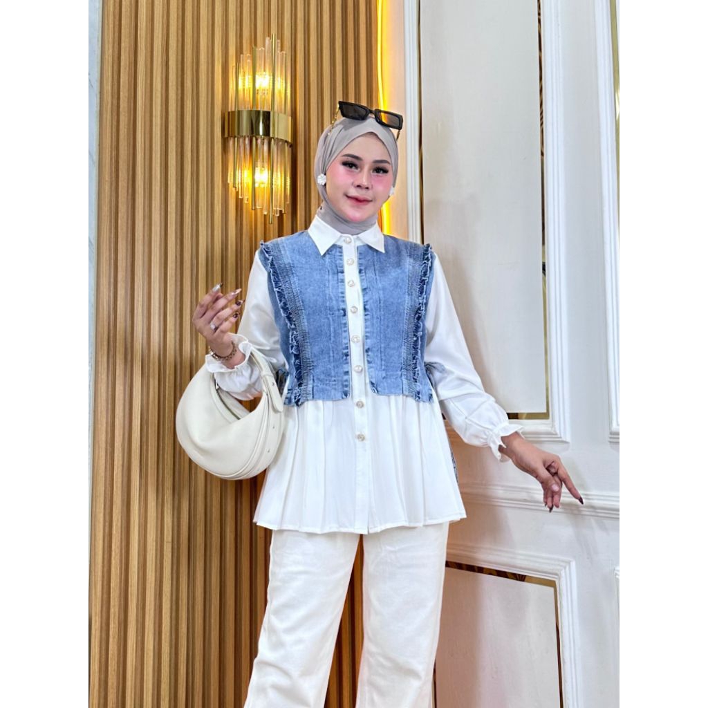 SULIS - KIARA BLOUSE JEANS// ATASAN WANITA JEANS KOMBINASI SHAKILA TWILL TERBARU