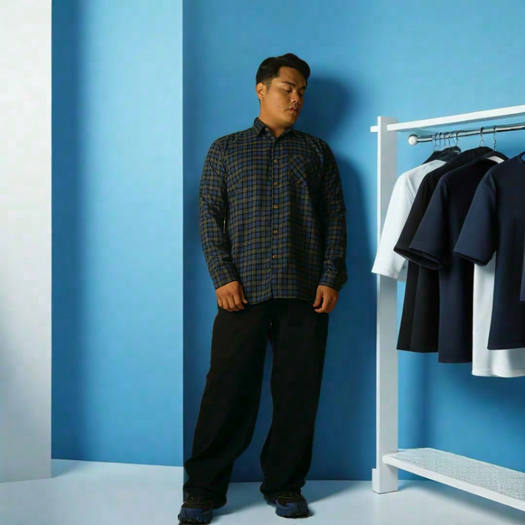 Xtra Homme - Scott Kemeja Flanel Pria Lengan Panjang Casual Big Size (M-XXXL) Hijau Army