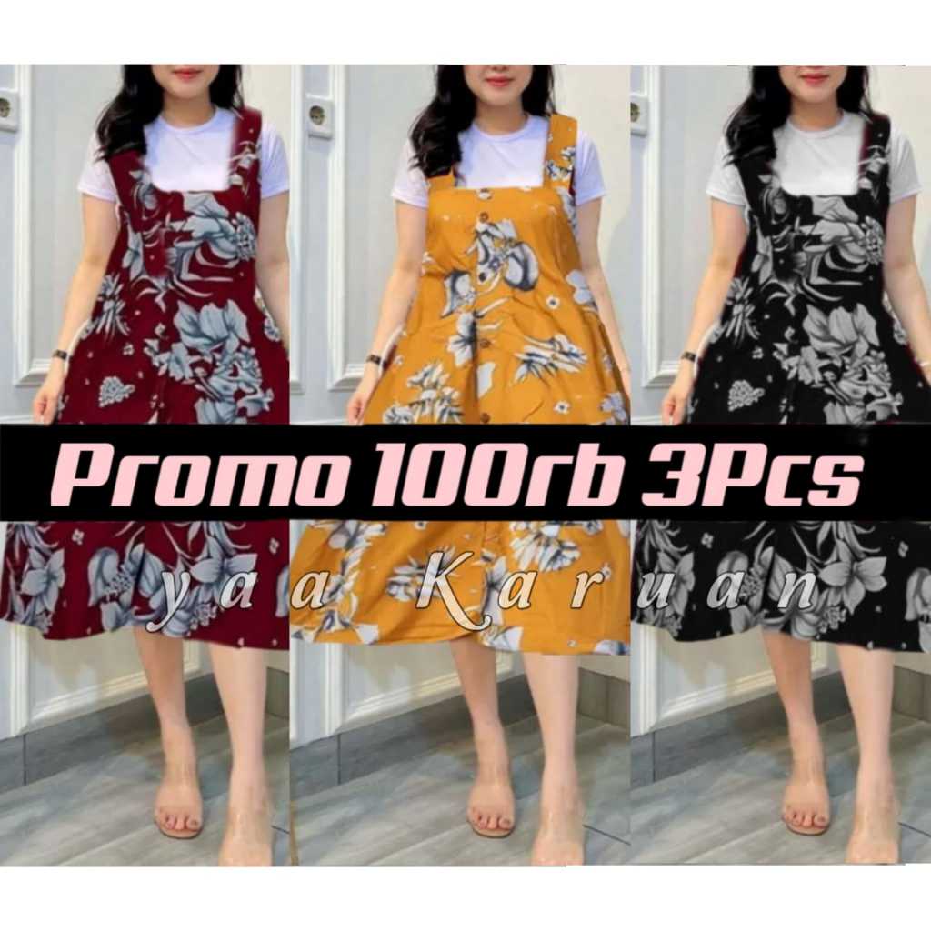Terbaru Overall Jumpsuit Dress wanita motif bunga korean style / Baju Luaran Kodok The Rose Ruffle