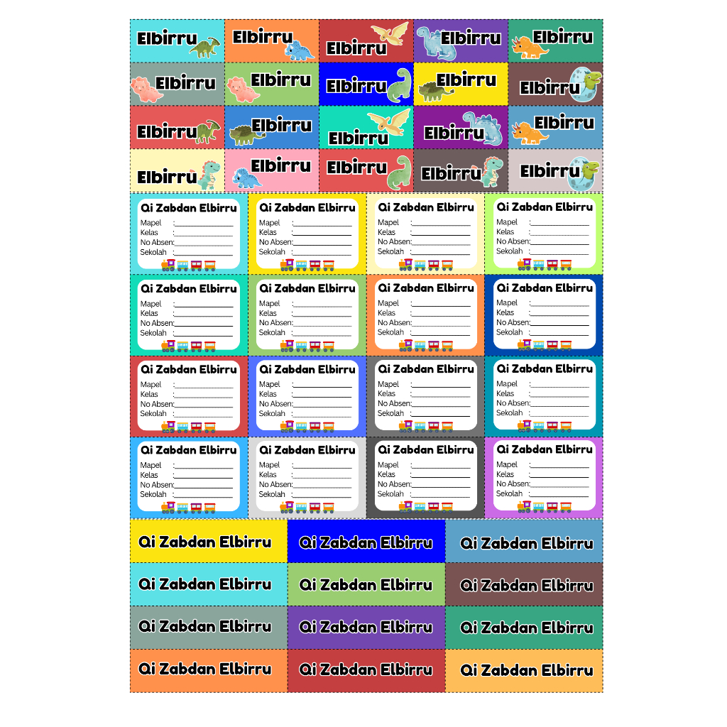 

set stiker 3 format. stiker label sekolah nama anak