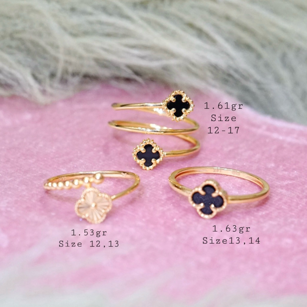 Cincin Emas Clover Hitam Polos Cincin VCA Cincin Bunga Hitam Emas Asli Kadar 700