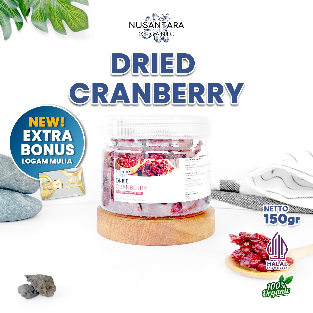 

Nusantara Organic Cranberry Kering Dried Fruit Cemilan Sehat Organik Asli Tanpa Campuran 150gr