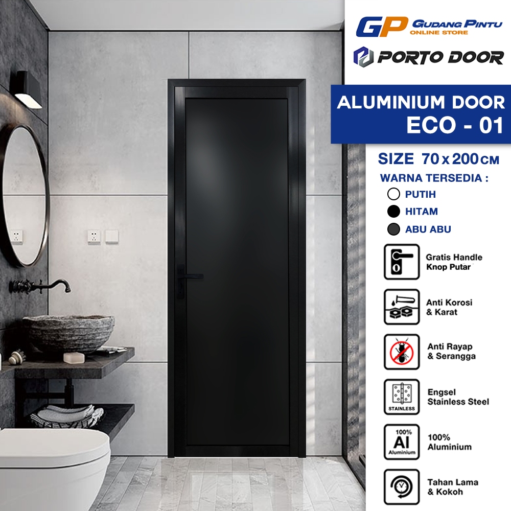 PORTO DOOR PINTU ALUMINIUM / ALUMUNIUM ECO-01 70X200CM ACP / PINTU KAMAR MANDI / PINTU WC / PINTU TO