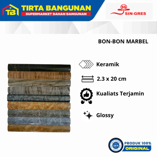 KUKU MACAN KERAMIK LIST KERAMIK BON BON MARBLE SINGRES 20 CM @ 10 PCS