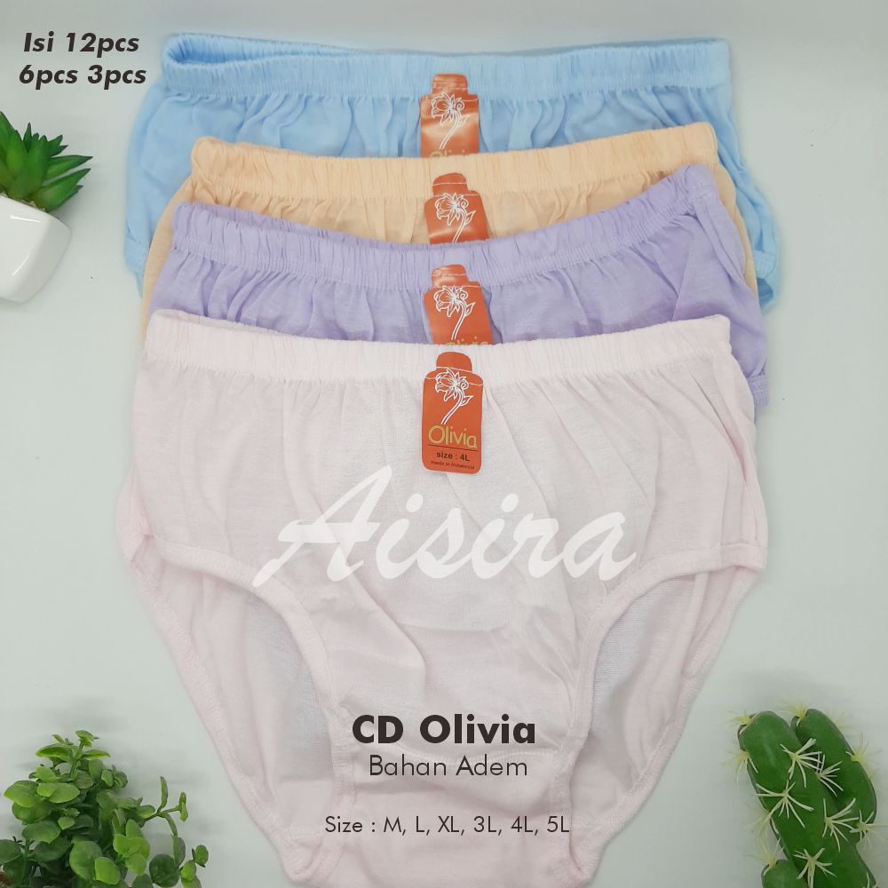 AISIRA 12PCS 6PCS 3PCS Celana Dalam Wanita Dewasa Olivia Ukuran Jumbo katun Lembut Adem / CD Lusinan