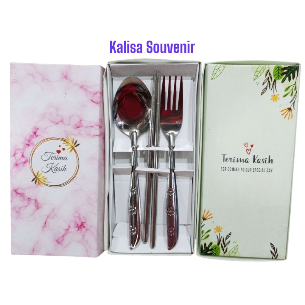 isi 20pcs Souvenir Sendok Garpu Sumpit Stainles Kemasan Bok Tutup