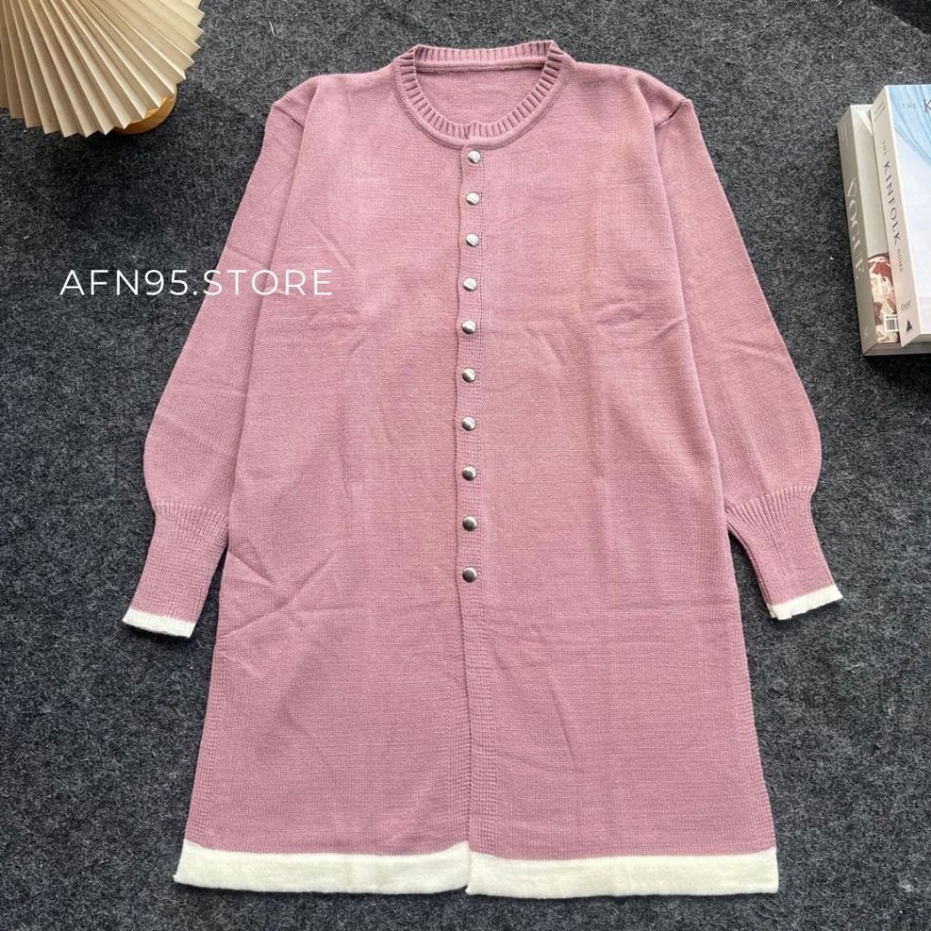 NABILA LONG TUNIK CARDIGAN RAJUT WANITA BUTTON LENGAN PANJANG