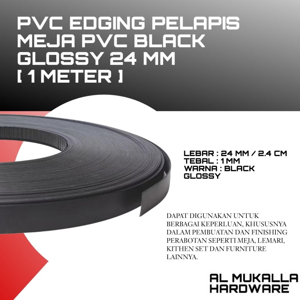 PVC Edging INOX - Edging HPL 24mm Black Glossy - Edging PVC 1 Meter