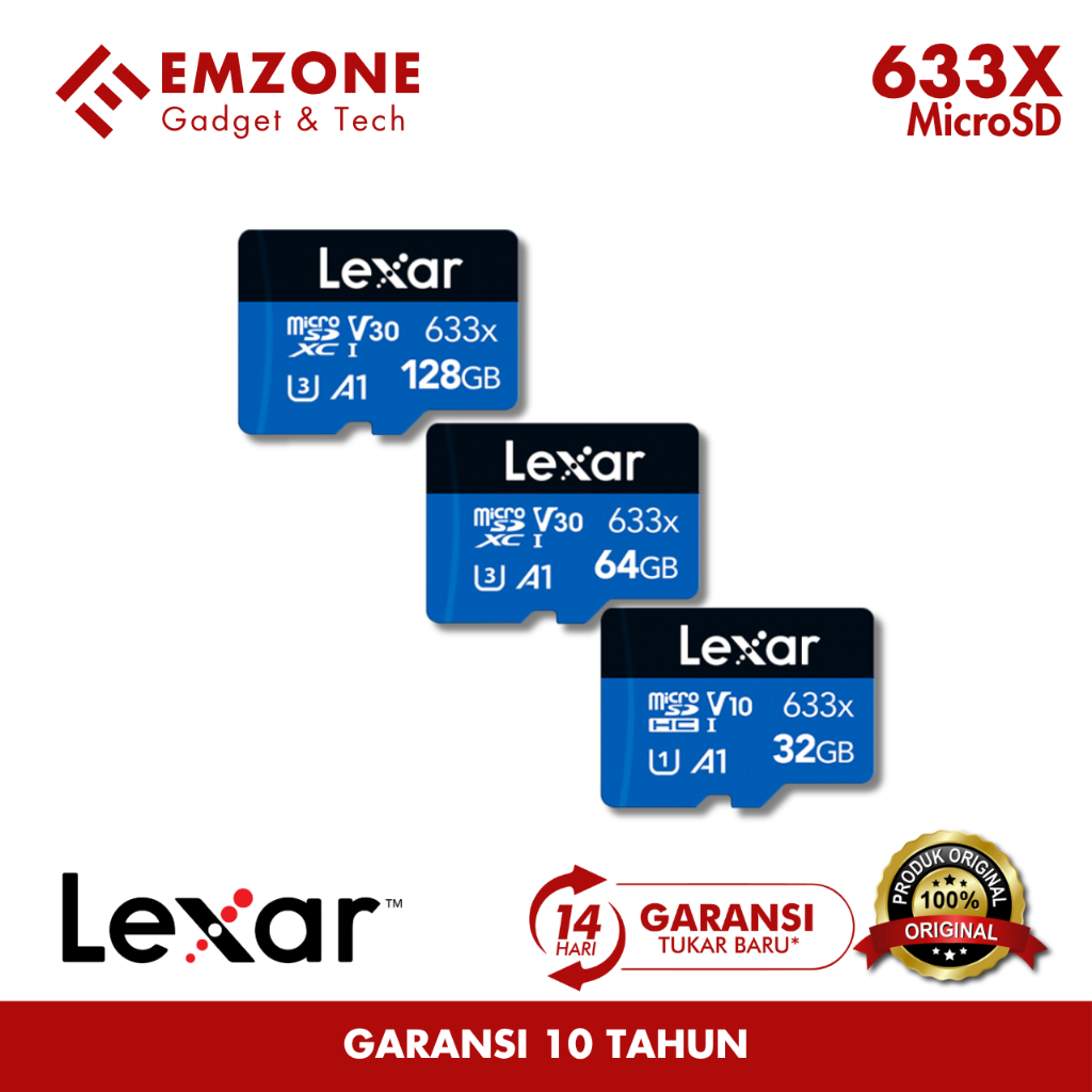Lexar microSD 633x Blue Series 32GB 64GB 128GB 256GB Kartu Memori Micro SD Kamera HP